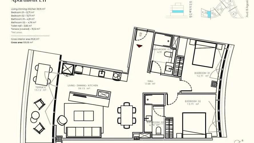Apartamento de 2 dormitorios en Talamanca, España No. 2581
